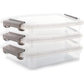 Whonline 3 Plastic Storage Bins with Latching Lids Portable Project Case Clear File Box Stackable Storage Containers for Organizing A4 Paper, Photo, Document, Scrapbook