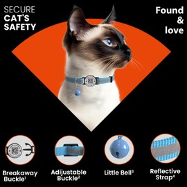 ilFindYou Cat Collar with Bells, Reflective Cat Collars Breakaway with Qr Code, Adjustable Kitten Collar with Name Tag Blue