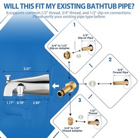 PROOX All Metal Tub Spout with Diverter, 6 Settings Hand held Shower with ON/Off Pause Switch, Bathtub Faucet with Sprayer Chrome
