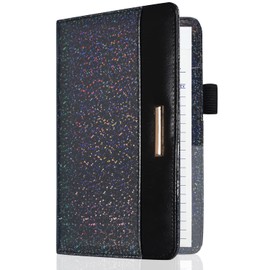 Server Book for Waitress-Leather Waitress Book Organizer with Zipper Pocket Cute Waiter Book Server Wallet with Elastic Band Closure, Royal Black Glitter