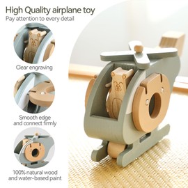 EERKEOD Wooden Airplane for Toddlers - Air Transport Vehicles Play Set, Montessori Push Toy for Babies, Children Birthday Gift