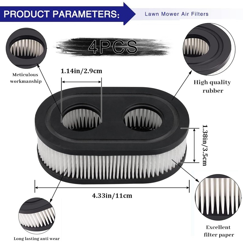 AHEJIOO Pack of 4 Air Filter Lawnmower, Lawnmower Air Filter,
