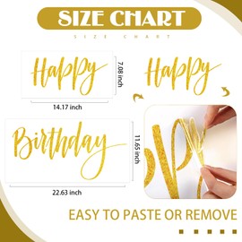 Sinload Happy Birthday Sign for Backdrop Happy Birthday Decal for Arch Backdrop for Girls Boys, Letter Sticker Peel & Stick Wall Decor Party Decorations Photography Background Decor(Glitter Gold)