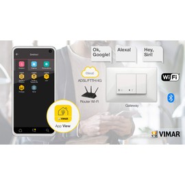 VIMAR 14597 Gateway View Wireless, Bluetooth Wireless Technology 4.2 WLAN, RGB LED, Power Supply 100-240 V 50/60 Hz, 2 Modules, Plana Series, White