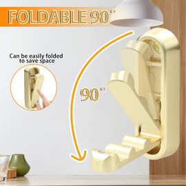 2Pcs Folding Coat Hooks for Hanging, Collapsible Towel Hooks for Bathrooms, Zinc Alloy Folding Heavy Duty Wall Hook with Screws for Clothes, Hat, Bags (Gold)