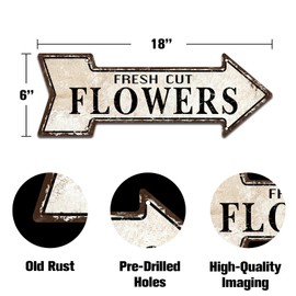 Mukuko Fresh Cut Flowers Metal Signs, Garden Flowers Gift Vintage Look Rustic Arrow Tin Sign Retro 6" x 18"