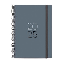 Miquelrius - 2025 Calendar Year Planner 155 x 213 mm Week to View Laminated Card Cover Spiral Bound Paper 80gsm Catalan English and Portuguese Graphite