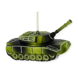 The Bridge Collection Glass Green Tank Ornament - 2" Christmas Decoration with Glitter Accents - Military Christmas Ornament for Soldier Decor