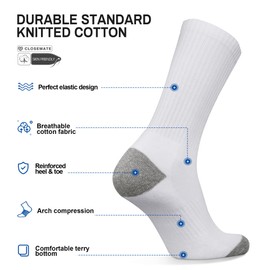 Closemate Mens Crew Socks Cotton Cushioned Moisture Wicking Sport Socks Breathable Training Athletic Socks 6 Pairs(3Black3White, Size L)