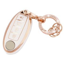 EKALA Nissan Key Cover - Soft TPU, White with Bling, Fits 4-Button Key Fobs (Altima, Armada, Maxima, Sentra, Rogue, Pathfinder)
