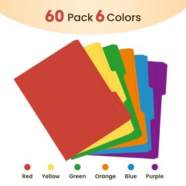 Colored File Folders Letter Size, 60 Pack 6 Colors Bright Folders 1/3 Cut Tabs, Assorted Pastel Color Office School Buiness Folders for Filing Organization, Paper File Folder Bulk Set