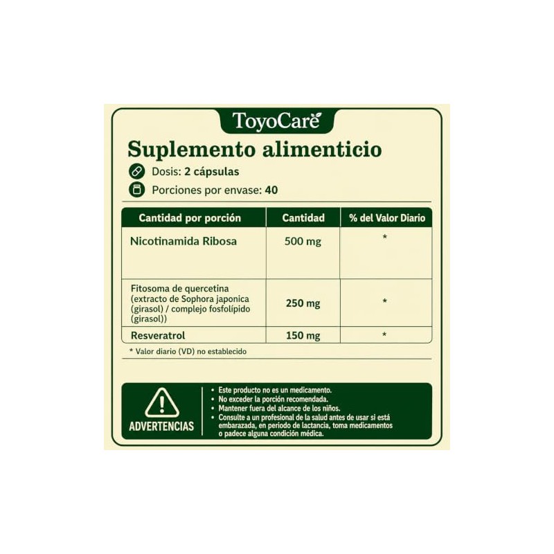 NAD+ Nicotinamida Ribosa y Resveratrol, 80 Cápsulas