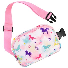 WAWSAM Kids Belt Bag Fanny Pack - Unicorn Girls Crossbody Bags Waist Bag Purse for Girls with Adjustable Waistband 51-90 cm Multiple Compartments Waist Bags Girl Sports Bags Child Runner Bag Gift