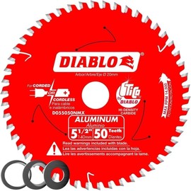 Diablo Saw Blade for Medium Aluminum - 5-1/2" Diameter, 50 TCG Teeth, 20mm Arbor, .061" Kerf, -5° Hook Angle, .039" Plate, 14500 Max RPM - D055050NMX