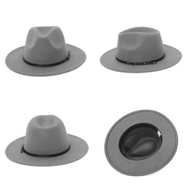 EOZY Men's Classic Wide Brim Fedora Hat Felt Panama Fedora Hats Gentleman Jazz Hat for Beach Party Outdoor Gray