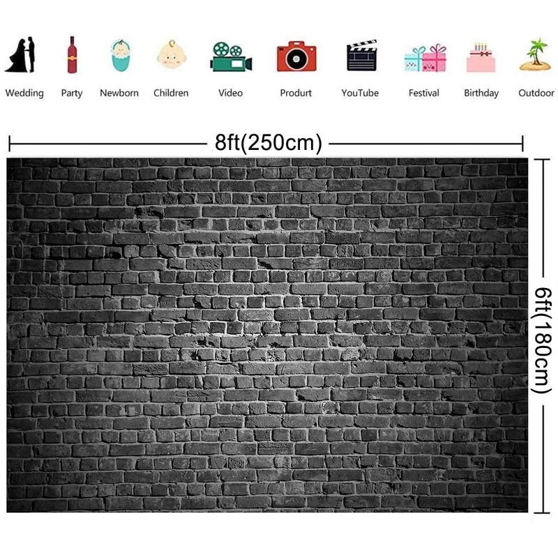 8x6ft(250x180cm) Black Brick Wall Photography Backdrops for Portrait Soft Fabric