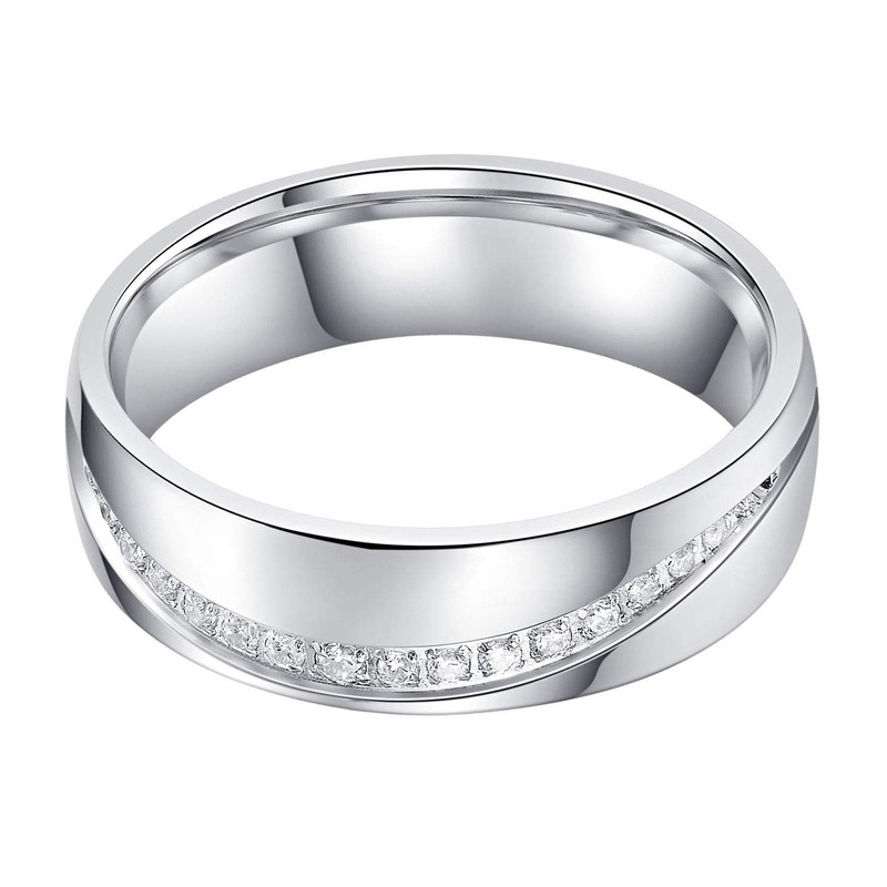 6mm Comfort Fit Heavy Sterling Silver Curved Set Simulated Diamond