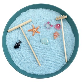 Mini Zen Garden for Desk, Ocean Sea Life, Sand and Rake Tools Kit Desktop Sandbox Zen for Meditation and Relaxation (Blue)