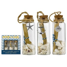 SAILINGSTORY Message in a Bottle, Coastal Beach Ornaments for Christmas Tree Beach Sand Jar Keepsake Glass Wish Jar Set of 3 Pack
