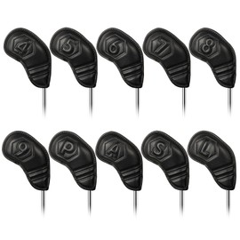 Golf Iron Covers Magnetic Wedge Cover Club Head Cover Set of 10 (4-9,P,A,S,L) Black Synthetic Leather Openwork Number