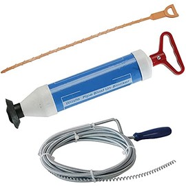 Set of 3 Tools for All of Your Drain Unblocking Needs - Drain Blaster Pump, Drain Cleaning Tool and Drain Auger
