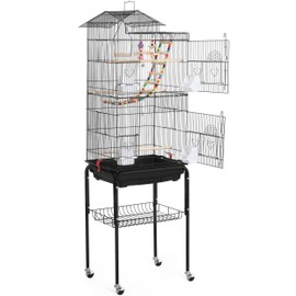 Yaheetech Bird Cage 64-inch Play Open Top Medium Small Parrot Parakeet Bird Cages with Detachable Rolling Stand for Parrot Lovebirds Finches Parakeets Budgie Parrotlet Conures, Pet Flight Birdcage