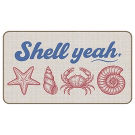 M-Qizi Beach Door Mat, Coastal Crab Starfish Shell Yeah Doormat for Indoor Outdoor Front Door Entrance Porch Outside, Beachy Welcome Mats, Ocean Bath Mat, 17x30 Inch