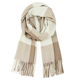 Glamexx24 Scarf Women's Winter Checked Fashion: Women's Winter Scarf, Knitted Set Scarf, Oversized Square Blanket Scarf, Blanket Scarf, Striped Pattern, Fringe Poncho, beige
