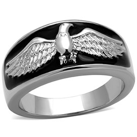Eternal Sparkles Men's Stainless Steel United States Military American Bald Eagle Statement Ring (Black, 8)