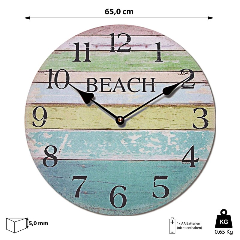 Cepewa Wall Clock XL Beach Nostalgia Diameter 45 cm Clock