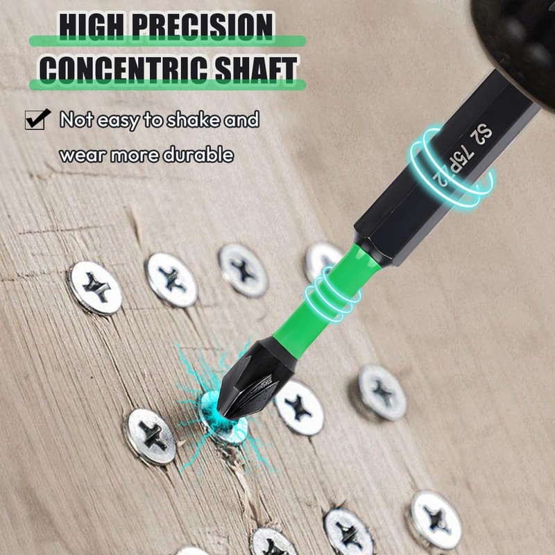 Saipor 6-Piece PZ2 Magnetic Impact Screwdriver Driver Bits Set, POZI