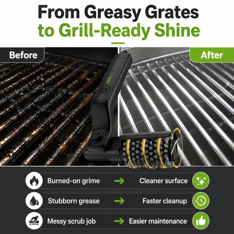 Electric BBQ Grill Brush for Easy Cleaning – Cordless 3-Speed