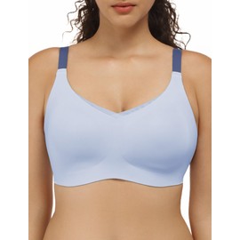 COMFELIE Women Cozy Full Coverage Wirefree Bra Smooth Seamless Bralettes with Contrast Colored Strap Slate Blue Large