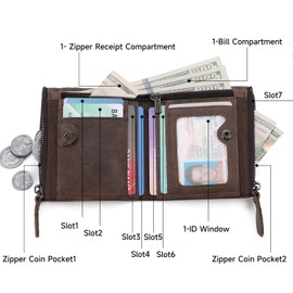 SENDEFN Men's Leather Wallet with RFID Protection, Vintage Bifold Men's Wallet with Coin Compartment, Credit Card Holder, bronze, Retro