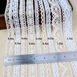 Ribbon Lace 45 Yards Vintage Ribbon Cotton Lace Craft Lace Crochet Sewing for Gift Package Wrapping, Bridal Wedding Decoration, Scrapbooking Supplies (Beige+White)
