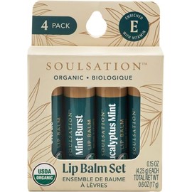 Soulsation Organic Lip Balm Set, 4 Flavors - Moisturizing for Cracked & Dry Lips