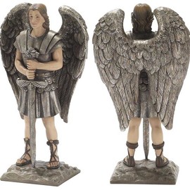 Archangel Michael 8 x 6 inch Silver Tone Resin Stone Table Top Figurine