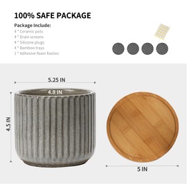 TAMAYKIM 5.25 Inch Ceramic Plant Pots with Drainage Holes and Saucers, Modern Flower Pots with Trays for Indoor Planters, Snake Plant, Succulent, Cactus and Herbs, Set of 4