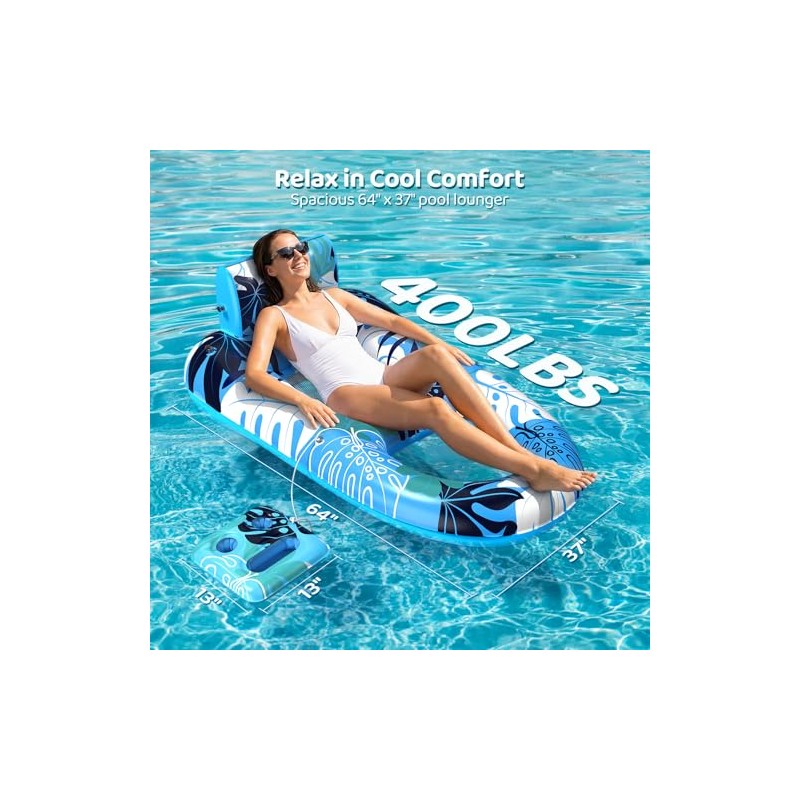 2 Pack Pool Floats Adult Heavy Duty, Inflatable Pool Lounger