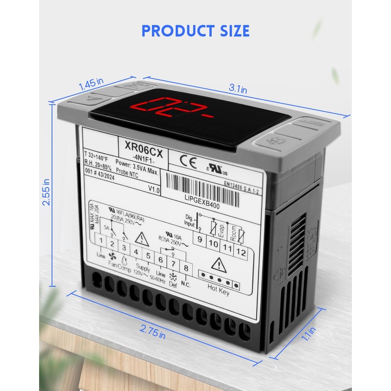 Fit for Dixell XR06CX-4N1F1 Temperature Controller with Temperature Sensing Probe，Digital