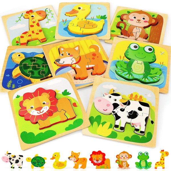 TOY Life Wooden Animal Puzzles for Toddlers 1-3, 8 Pack