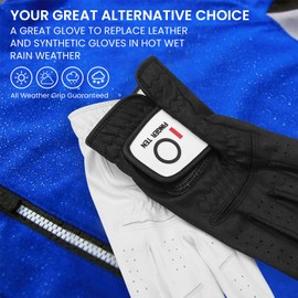 Golf Gloves Men Left Hand for Right Handed Golfer Resistant Grip Weathersof Synthetic Value 2 Pack, Men’s Golf Glove Relaxgrip Hot Wet Weather Color White Black Durable Breathable (White, M)
