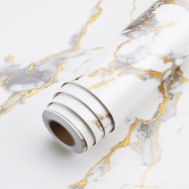 LACHEERY 317 x 36 Inch Extra Wide White and Gold Marble Wallpaper Peel and Stick Waterproof for Kitchen Countertop Contact Paper Heat Resistant Removable Large Roll Marble Wall Paper Kitchen Island
