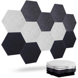 Acoustic Panels, Magrowill 12-Pack Soundproof Wall Panels, High Density Acoustic Panels Sound Absorbing with Self-Adhesive, Sound Proof Panels (Black/Dark Gray/Silver, Large Hexagon)