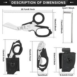 6-in-1 Multi-function Trauma Shears With Holster, Trauma Shears for Nurses Foldable, Heavy Duty Stainless Steel Scissors all Purpose, Outdoor Camping Rescue Scissors（Black）