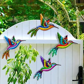 Kyduu 4 Pieces Hummingbird Wall Art Metal Wall Art Decoration, 3D Wall Sculptures, Metal Bird Decoration, Wall Decoration Metal, Vivid Wall Sculpture, Wrought Iron Hummingbird Decor, Metal Wall
