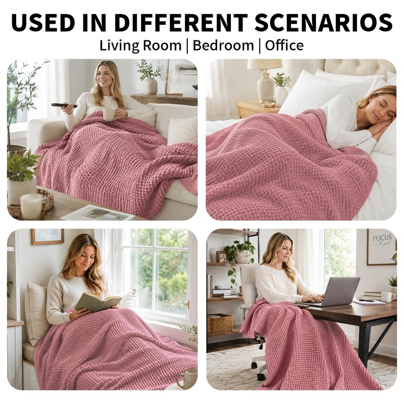 Waffle Throw Blanket, Soft Plush, 50x60 in, Dusty Rose