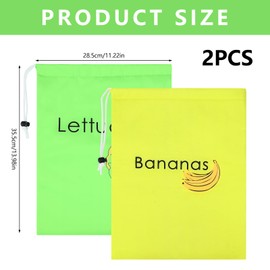 Bekecidi Yellow Banana Bag and Green Lettuce Bags, Vegetable Storage Bags Reusable Produce Bags Banana Keep Fresh Drawstring Storage Bag Prevents Odor for Fruits and Vegetables (yellow+green)