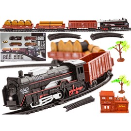 Electric Realistic Railway Rail King New York Express Steam Train + 3 Carriages + Long Railway Track + Accessories