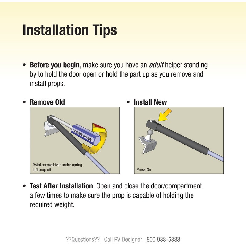 RV Designer G20, Gas Prop Door Support, 17 inch, 90